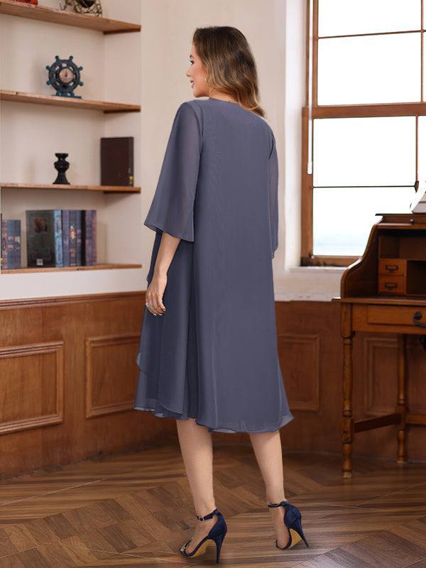 Knee-Length A-Line Princess Scoop Mother of the Bride & Groom Dresses with Beaded Jacket and Ruffles Suzhoudress Knee-Length A-Line Princess Scoop Mother of the Bride & Groom Dresses with Beaded Jacket and Ruffles Suzhoudress