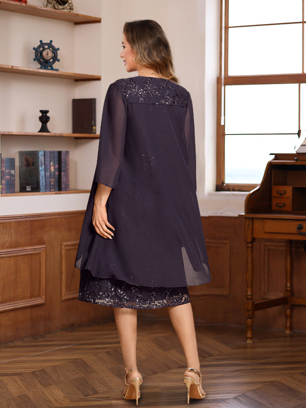 Knee-Length A-Line/Princess Mother of the Bride & Groom Dresses with Scoop Neck Jacket Lace Appliques and Sequins Suzhoudress Knee-Length A-Line/Princess Mother of the Bride & Groom Dresses with Scoop Neck Jacket Lace Appliques and Sequins Suzhoudress