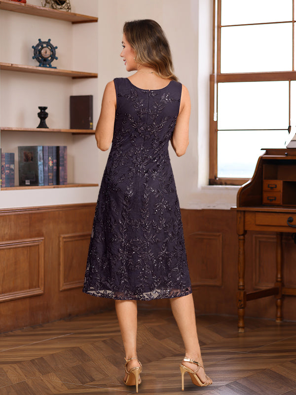 Knee-Length A-Line/Princess Mother of the Bride & Groom Dresses with Scoop Neck Jacket Lace Appliques and Sequins Suzhoudress Knee-Length A-Line/Princess Mother of the Bride & Groom Dresses with Scoop Neck Jacket Lace Appliques and Sequins Suzhoudress