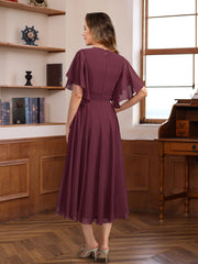 V-Neck A-Line Princess Dresses with Ruched Pleats and Jewel Appliques for Mothers of the Bride & Groom