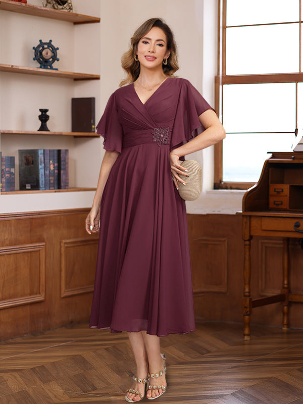 V-Neck A-Line Princess Dresses with Ruched Pleats and Jewel Appliques for Mothers of the Bride & Groom Suzhoudress V-Neck A-Line Princess Dresses with Ruched Pleats and Jewel Appliques for Mothers of the Bride & Groom Suzhoudress