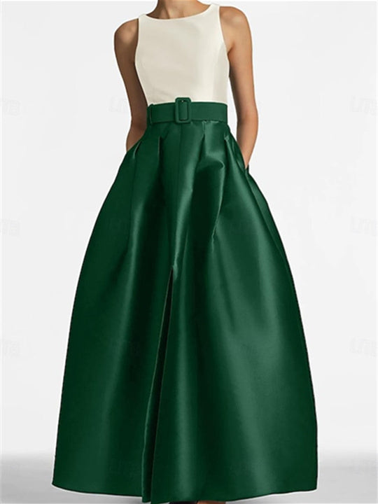 Sleeveless Floor-Length A-Line Princess Mother of the Bride Dress with Belt