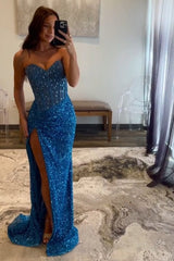 Long Mermaid Prom Dress with Sweetheart Neckline in Sparkly Emerald Green Sequins