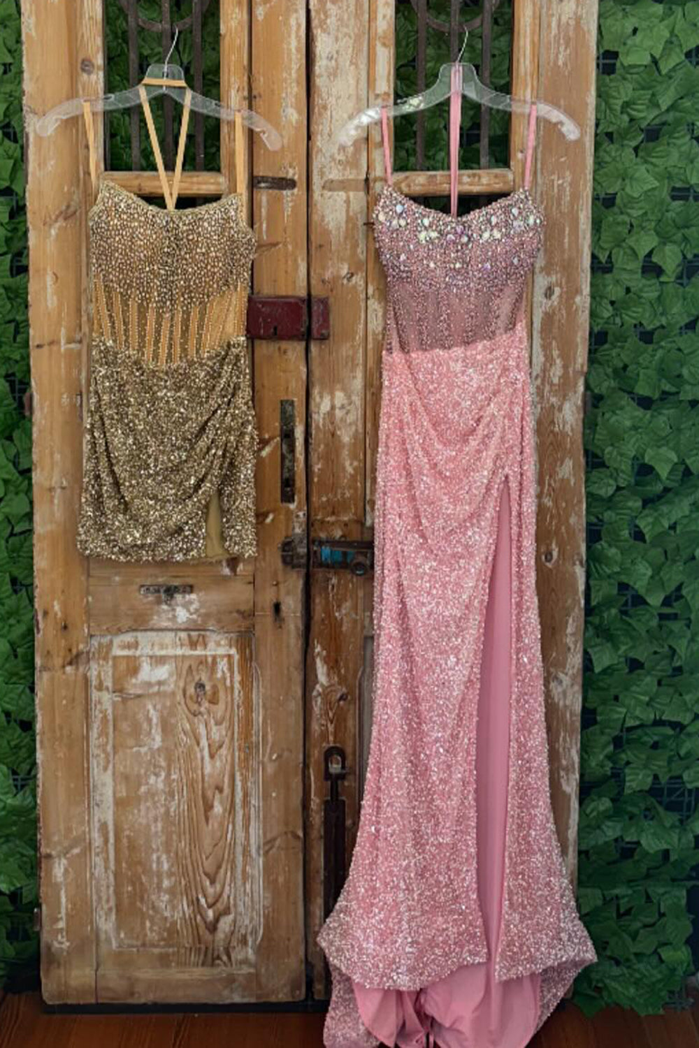 Champagne Sparkle Strapless Long Corset Dress with Sequins and Beading