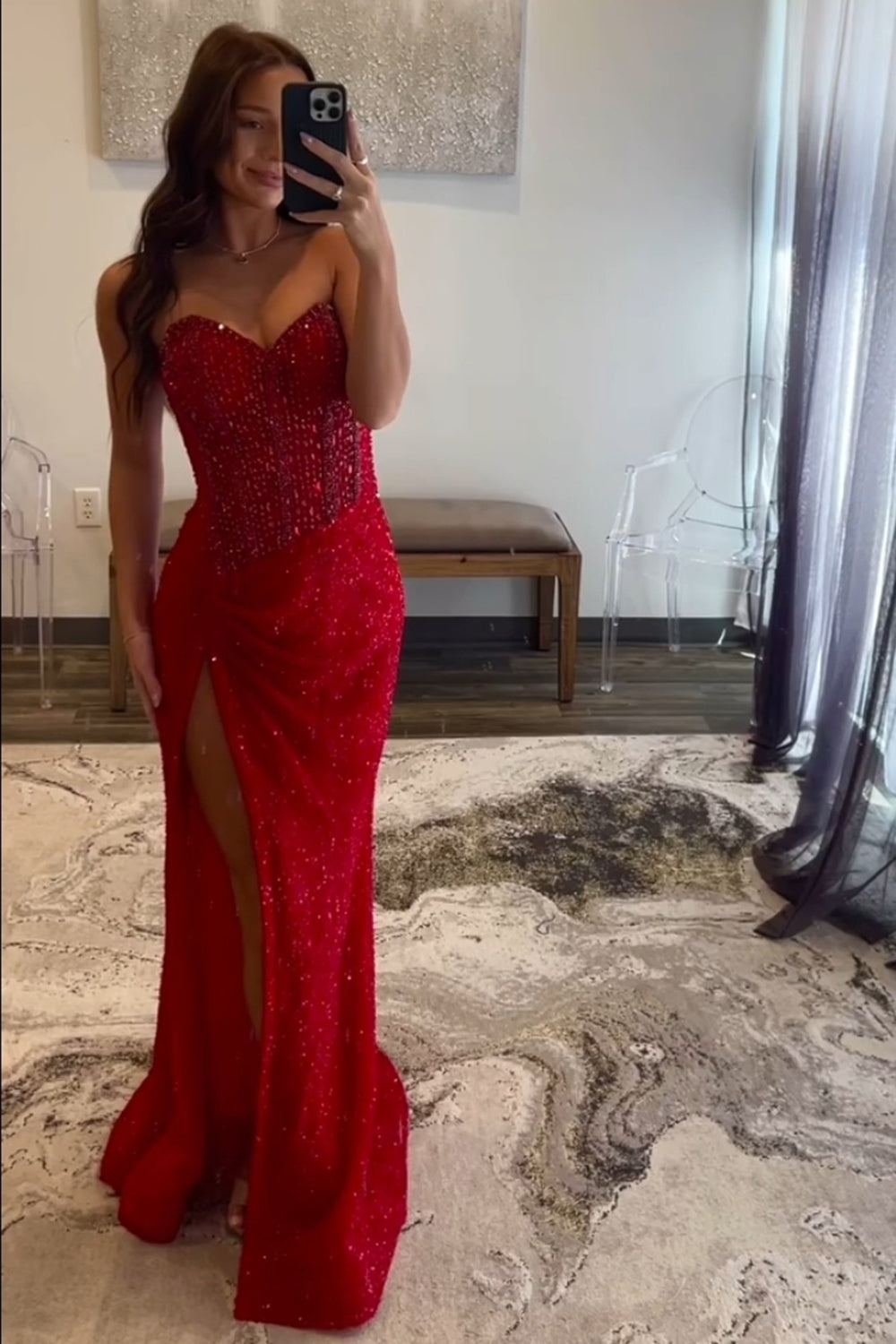 Long Corset Prom Dress with Sparkly Blue Sweetheart Sequins and Beading