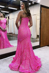 Fuchsia One-Shoulder Long Mermaid Prom Dress with Sparkly Sequins