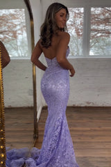 Sweetheart Mermaid Corset Prom Dress in Light Blue with Lace Appliques