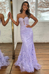 Sweetheart Mermaid Corset Prom Dress in Light Blue with Lace Appliques