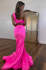 One-Shoulder Mermaid Prom Dress in Hot Pink with Ruched Two-Piece Design