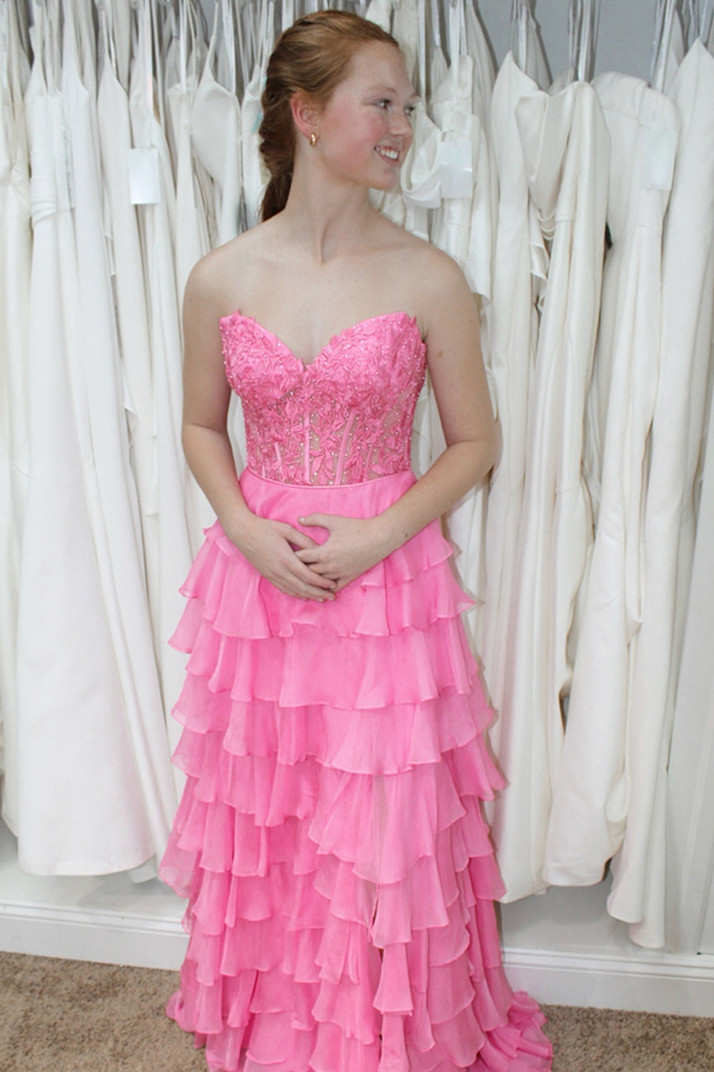 Lilac Long Corset Prom Dress with Ruffles and Sweetheart Neckline