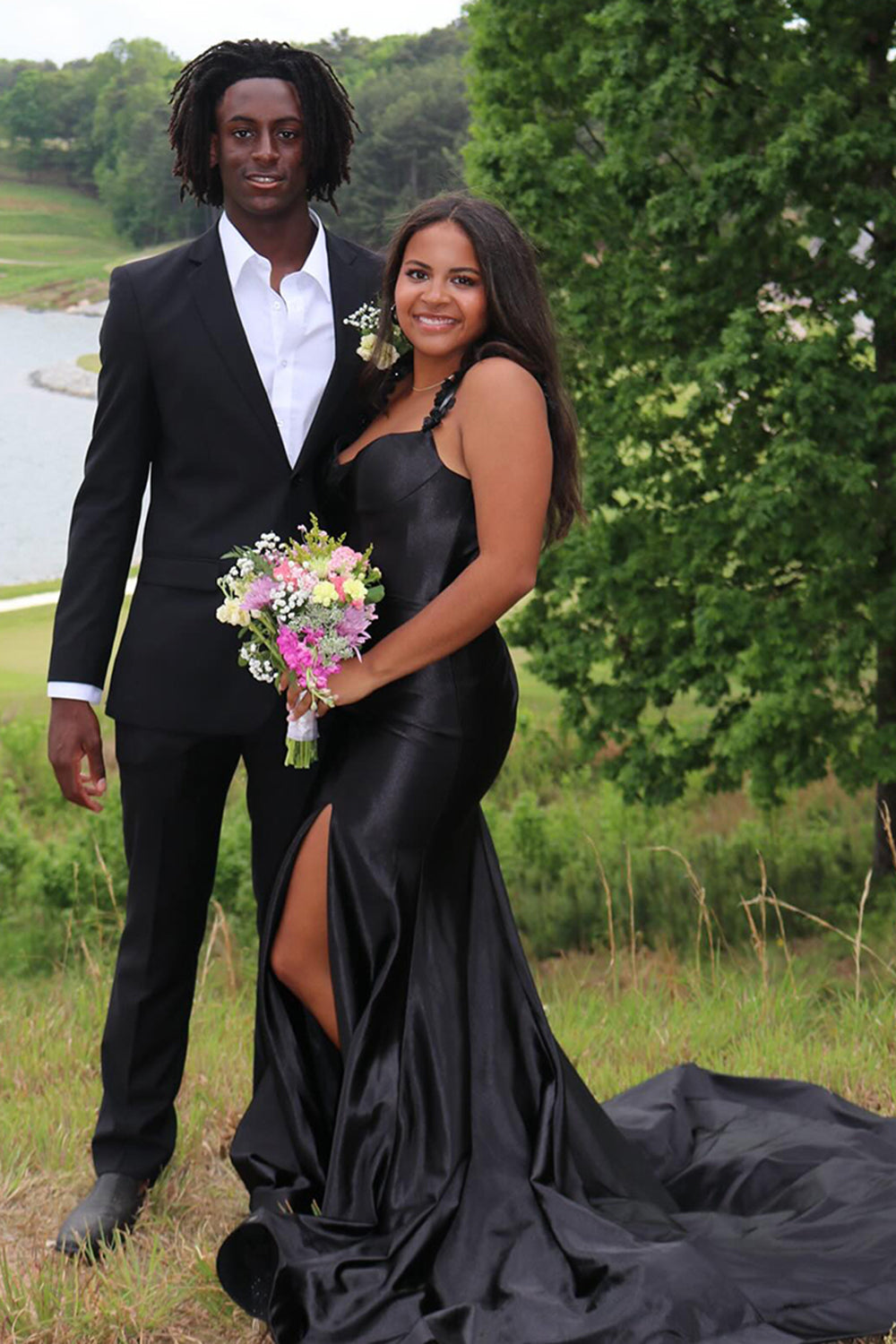Long Backless Red Mermaid Prom Dress in Satin with Spaghetti Straps and Slit
