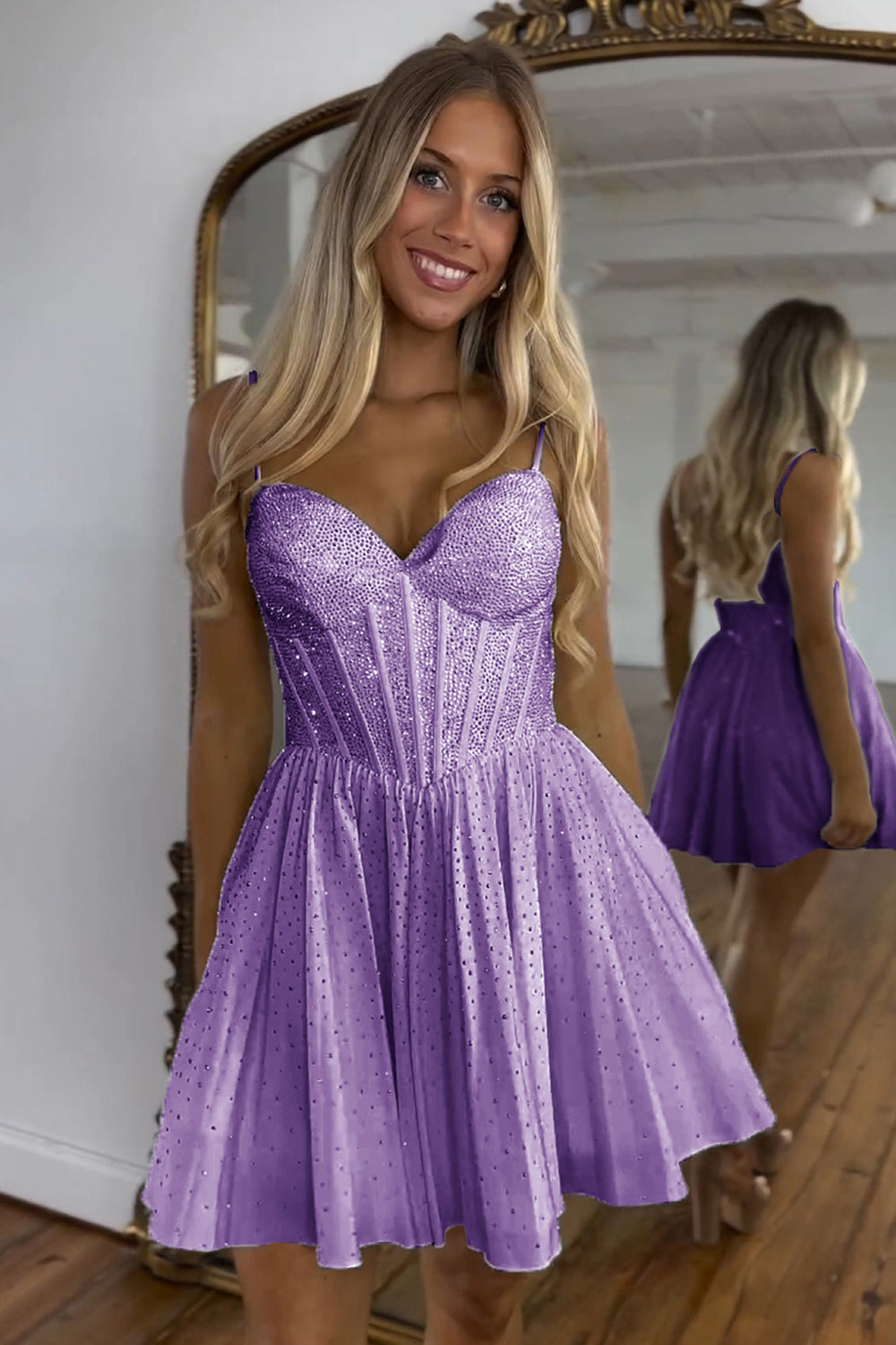 Sparkly A Line White Beaded Corset Short Homecoming Dress/Mini Dress