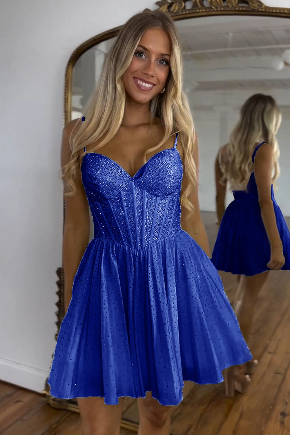 Sparkly A Line White Beaded Corset Short Homecoming Dress/Mini Dress
