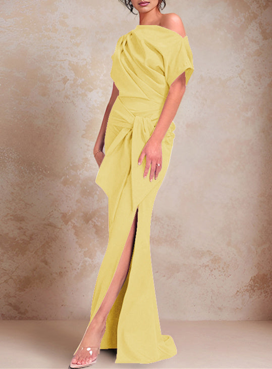 One-Shoulder Ruffled Floor-Length Trumpet Gown for the Mother of the Bride