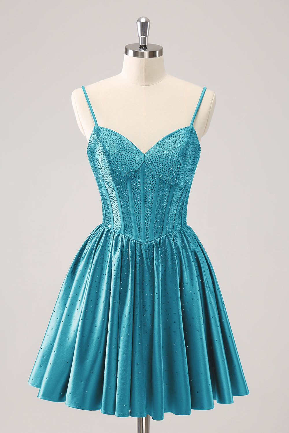 Sparkly Blue Beaded Corset A Line Short Homecoming Dress/Mini Dress