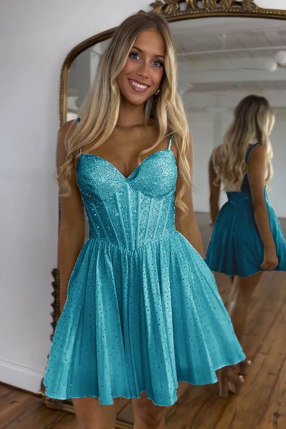 Sparkly A Line White Beaded Corset Short Homecoming Dress/Mini Dress