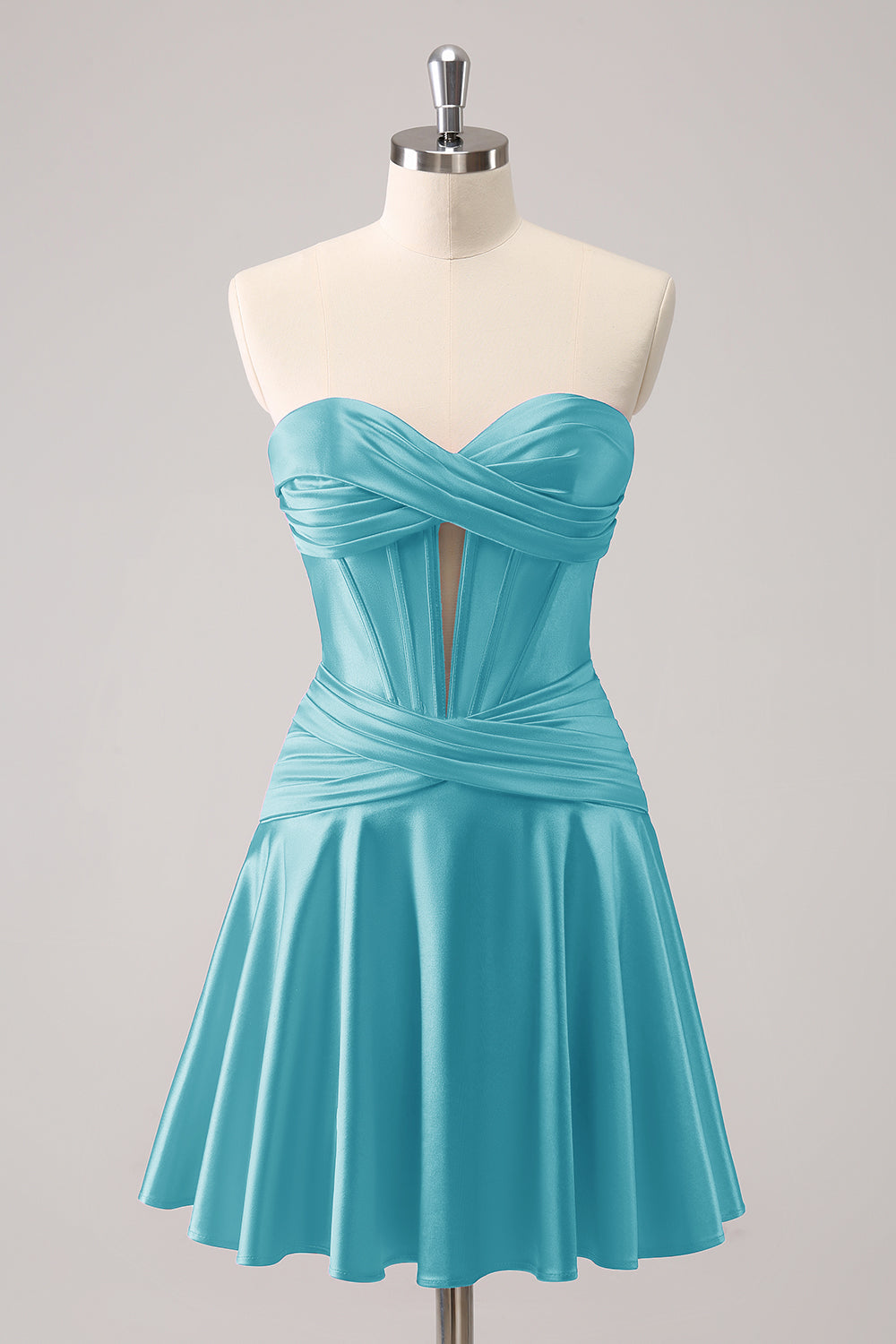 Royal Blue A Line Strapless Corset Short Homecoming Dress/Mini Dress with keyhole