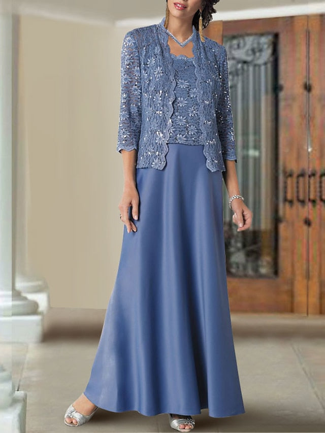 Floor-Length Mother of the Bride Gown with Spaghetti Strap Sheath/Column Design