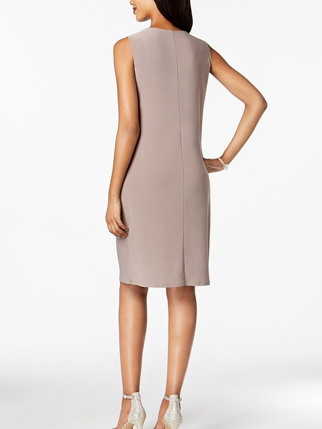 Elegant Knee-Length Mother of the Bride Sheath/Column Jewel Neck Dresses