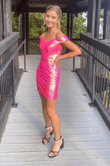 Sparkly Fuchsia Off The Shoulder Tight Short Homecoming Dress/Mini Dress