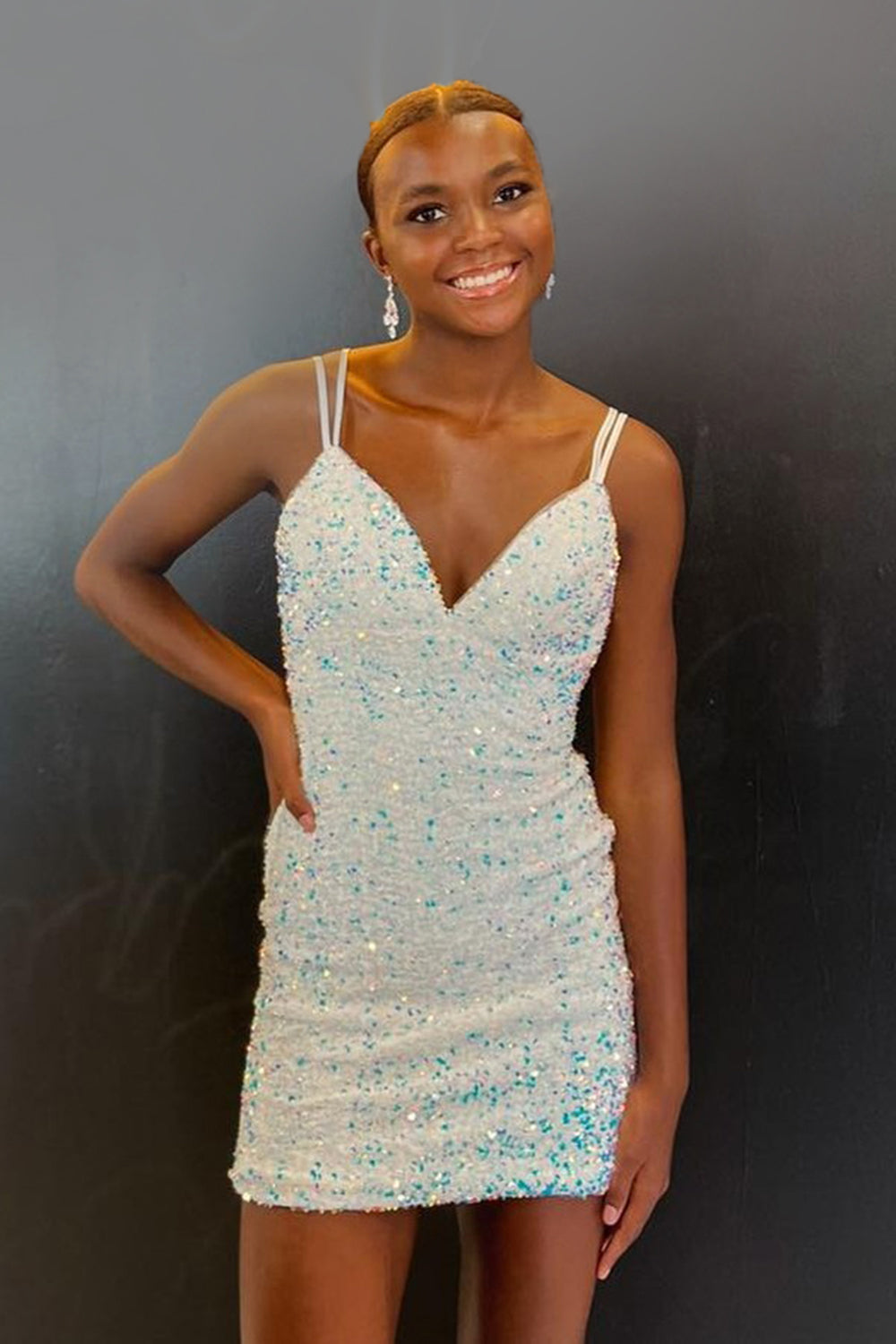 Sparkly Burgundy Backless Spaghetti Straps Tight Short Homecoming Dress/Mini Dress