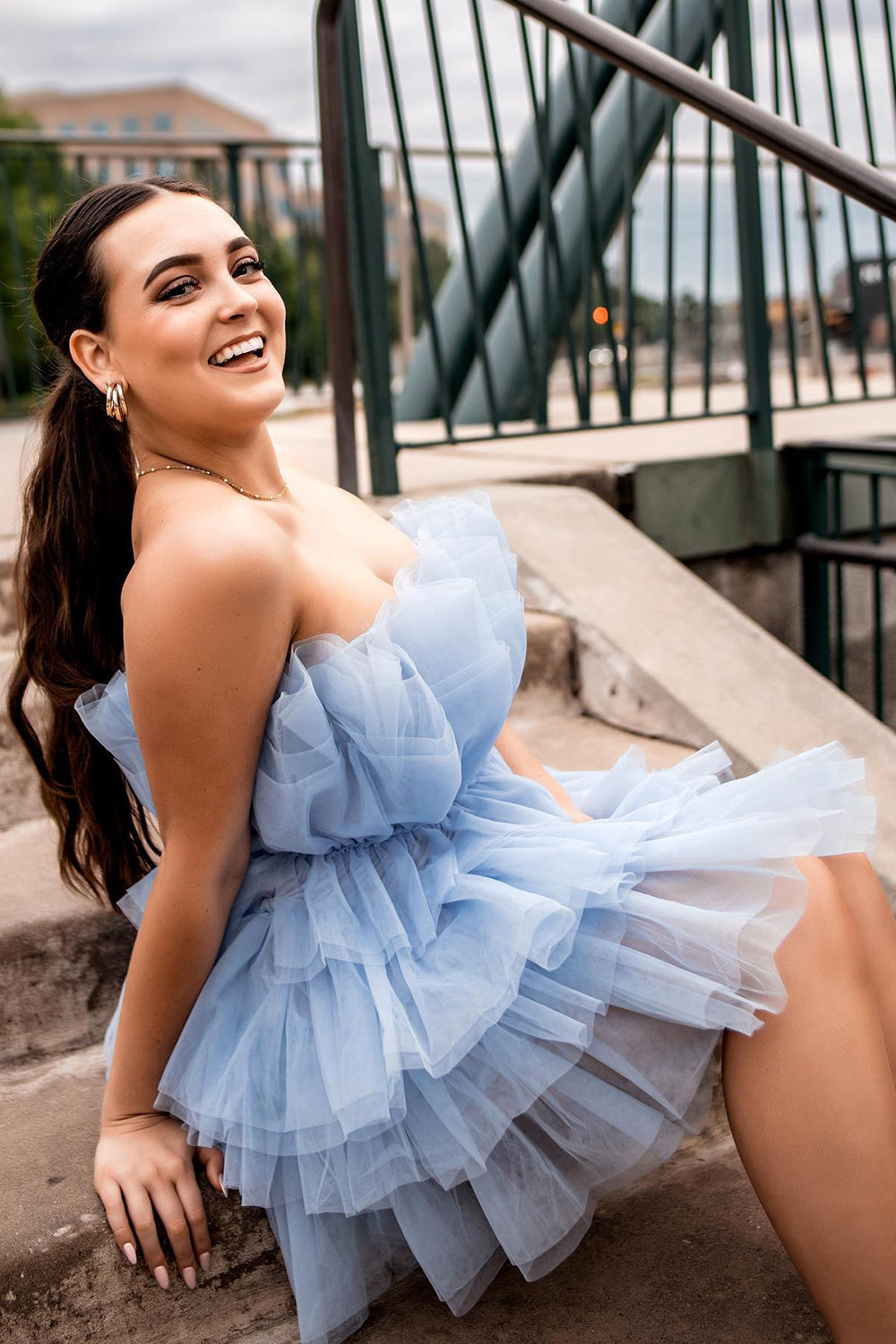 Pink Strapless A-Line Tiered Tulle Short Homecoming Dress/Mini Dress