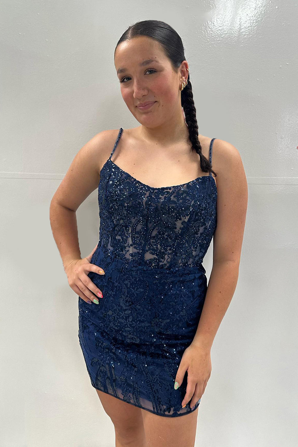 Sparkly Light Blue Lace Corset Tight Short Homecoming Dress/Mini Dress