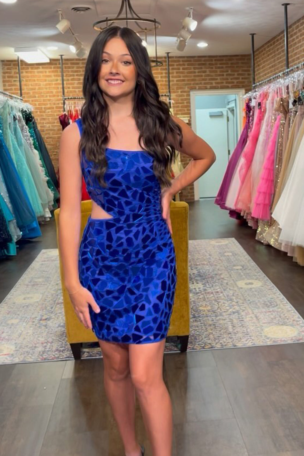 Sparkly Silver Sequins Cut Out Tight Short Homecoming Dress/Mini Dress