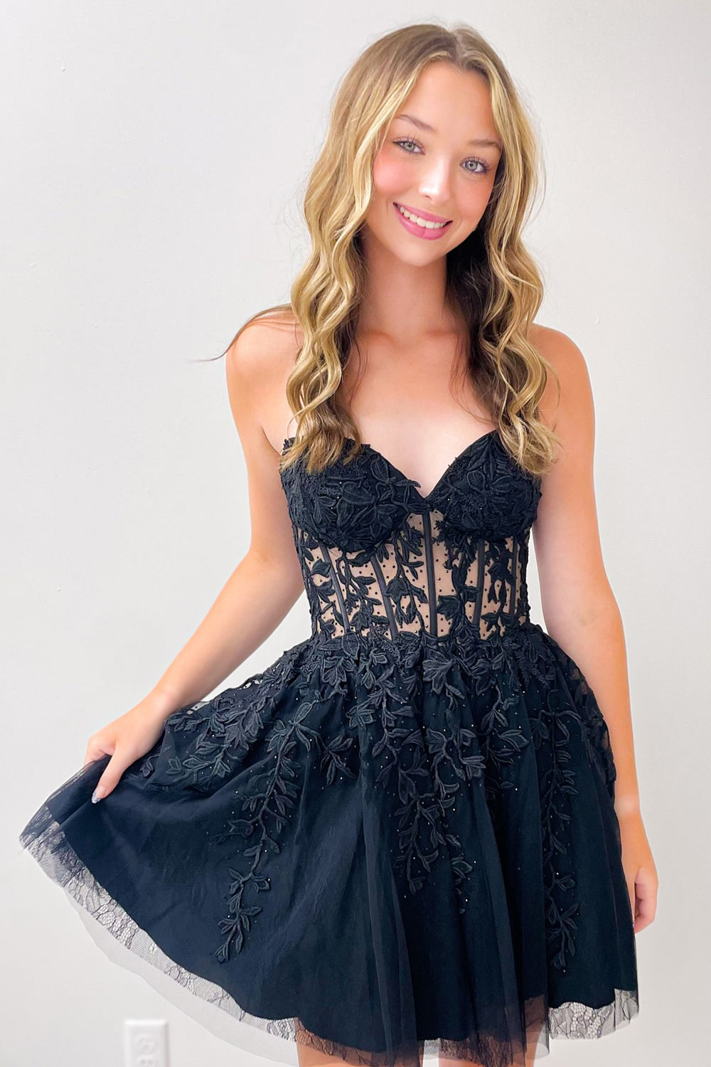 Sparkly Fuchsia Corset A-Line Tulle Short Homecoming Dress/Mini Dress with Lace