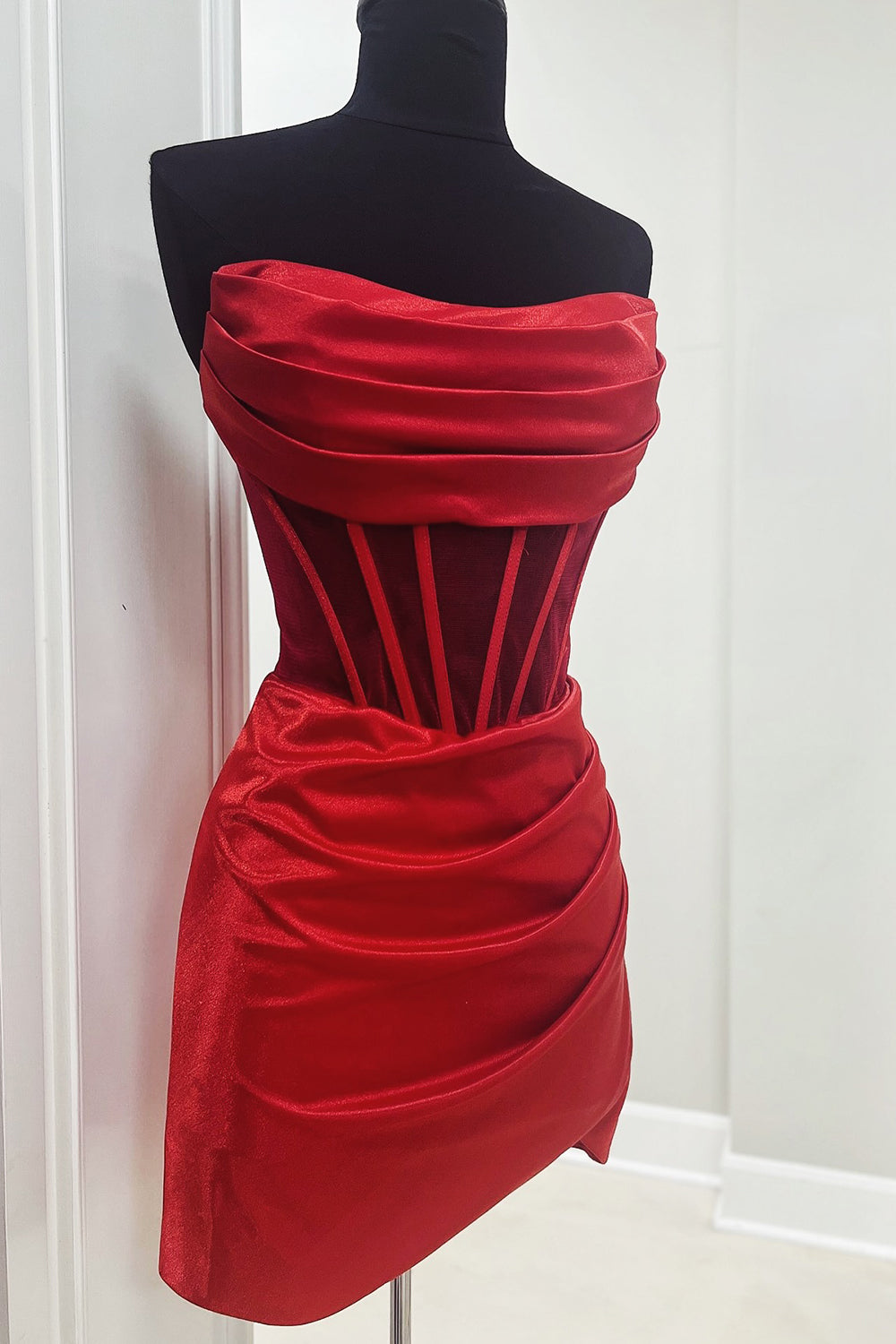 Red Corset Asymmetrical Tight Short Homecoming Dress/Mini Dress
