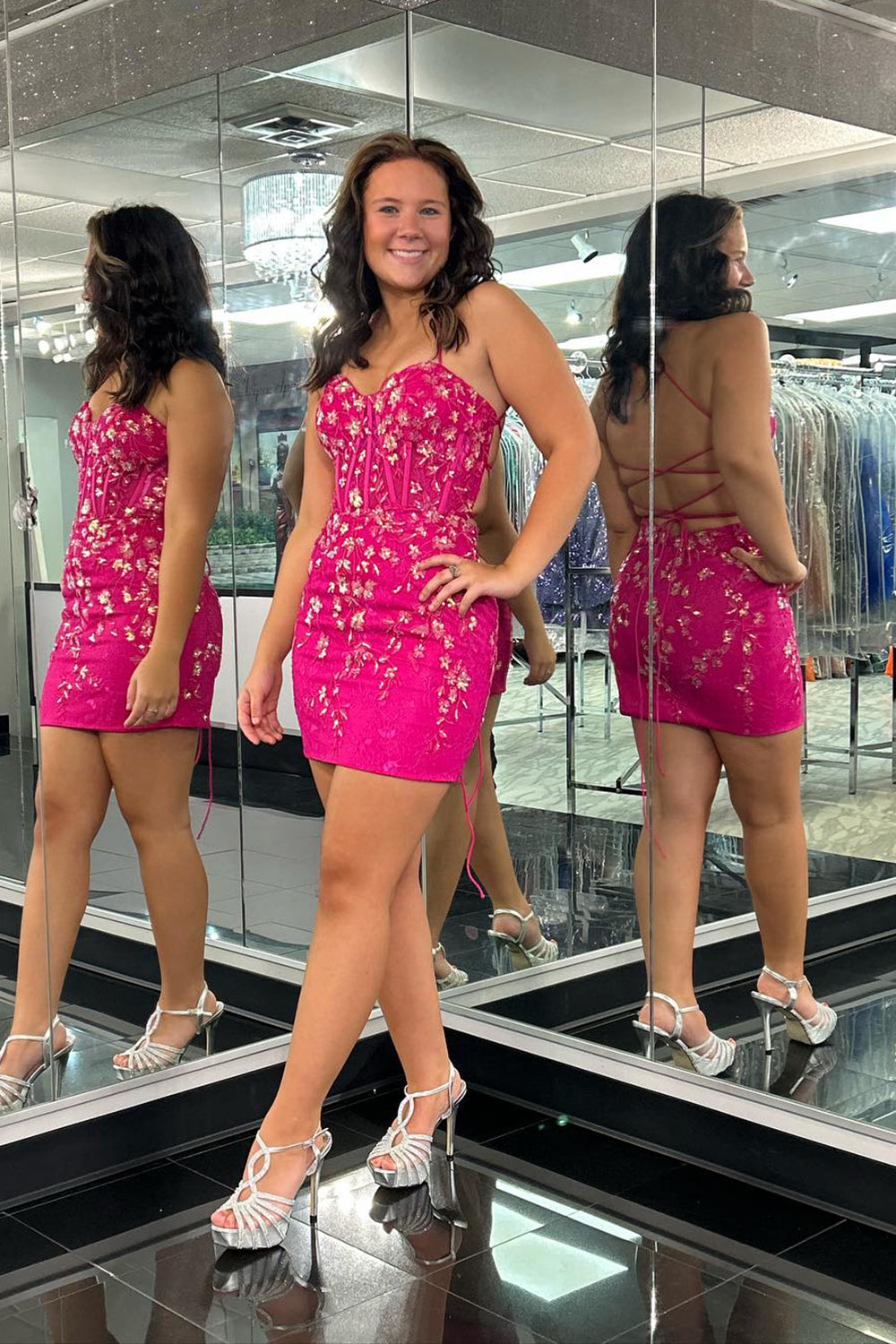 Sparkly Blue Corset Floral Tight Short Homecoming Dress/Mini Dress with Lace