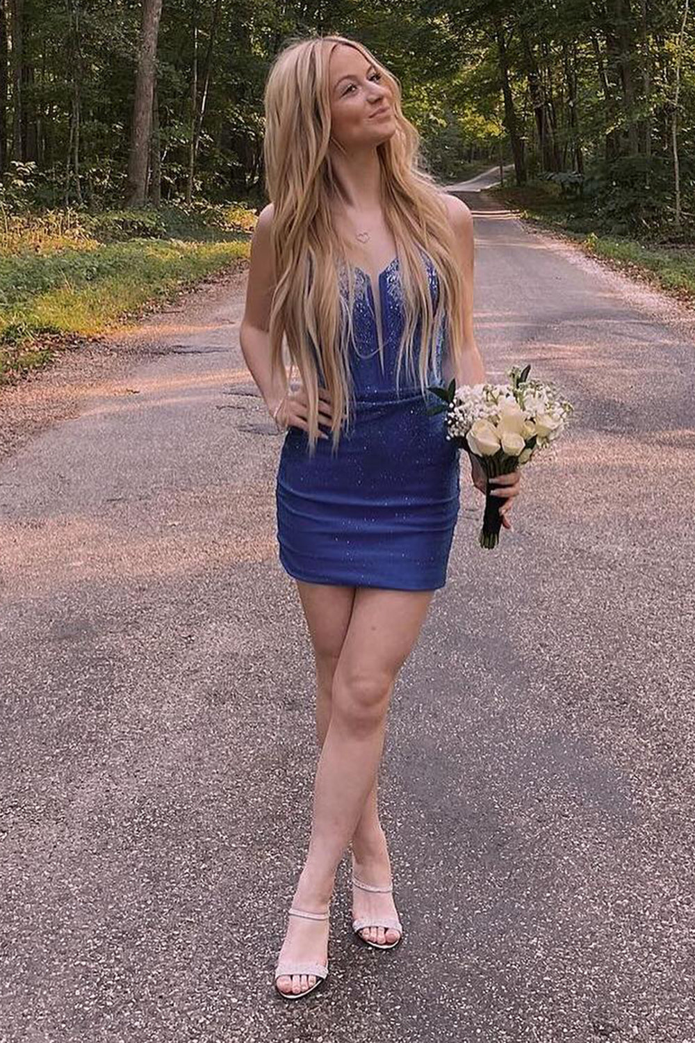 Sparkly Blue Beaded Corset Lace-Up Back Tight Short Homecoming Dress/Mini Dress
