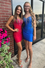 Sparkly Blue Beaded Corset Lace-Up Back Tight Short Homecoming Dress/Mini Dress