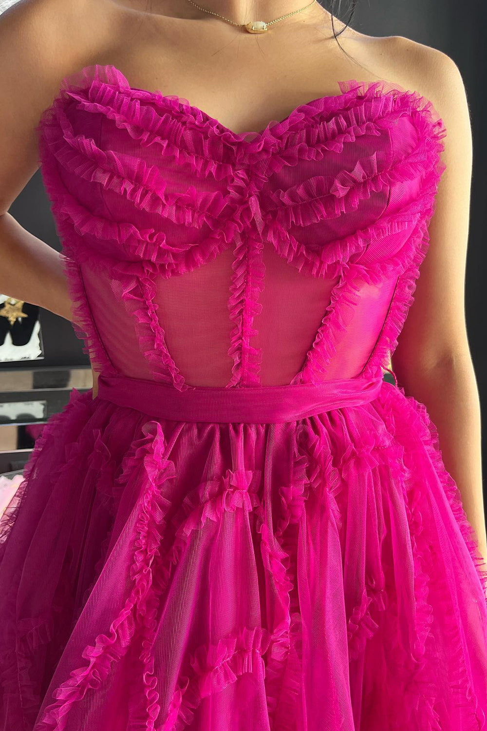 Fuchsia Corset Sweetheart A-Line Short Tulle Homecoming Dress/Mini Dress