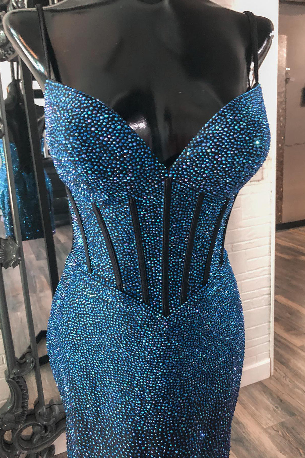 Sparkly Navy Beaded Corset Lace-Up Back Tight Short Homecoming Dress/Mini Dress