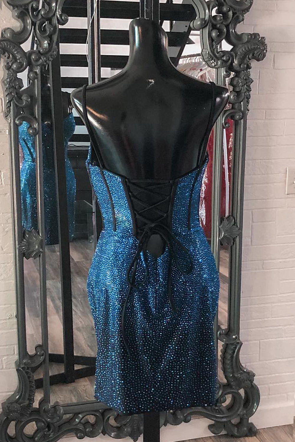 Sparkly Navy Beaded Corset Lace-Up Back Tight Short Homecoming Dress/Mini Dress