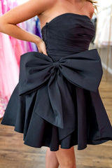 Black Strapless A-Line Short Homecoming Dress/Mini Dress with Bowknot