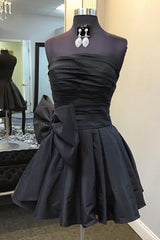 Black Strapless A-Line Short Homecoming Dress/Mini Dress with Bowknot