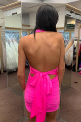 Simple Fuchsia Convertible Wear Satin Tight Short Homecoming Dress/Mini Dress