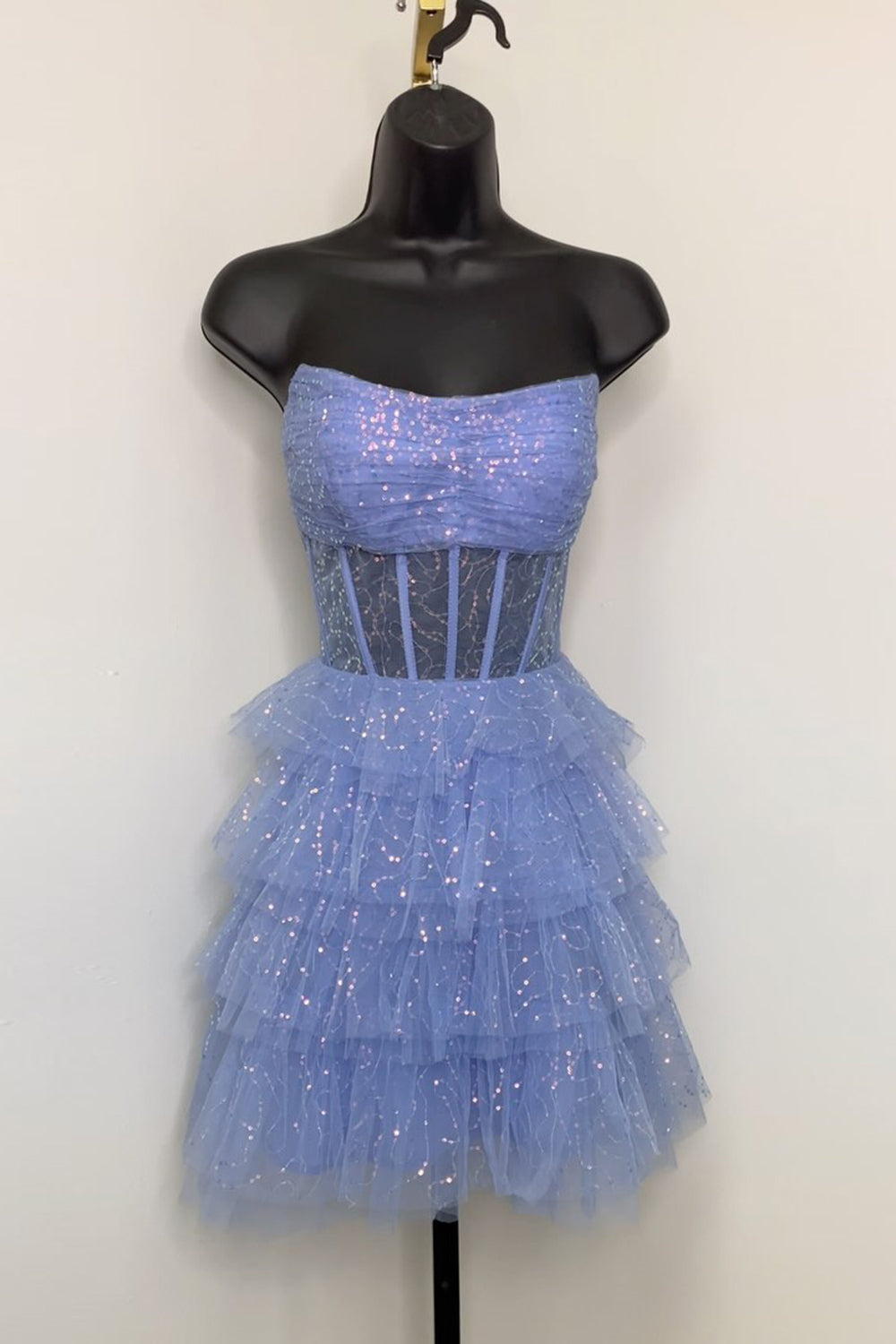 Sparkly Black Corset Tiered A-Line Tulle Short Homecoming Dress/Mini Dress