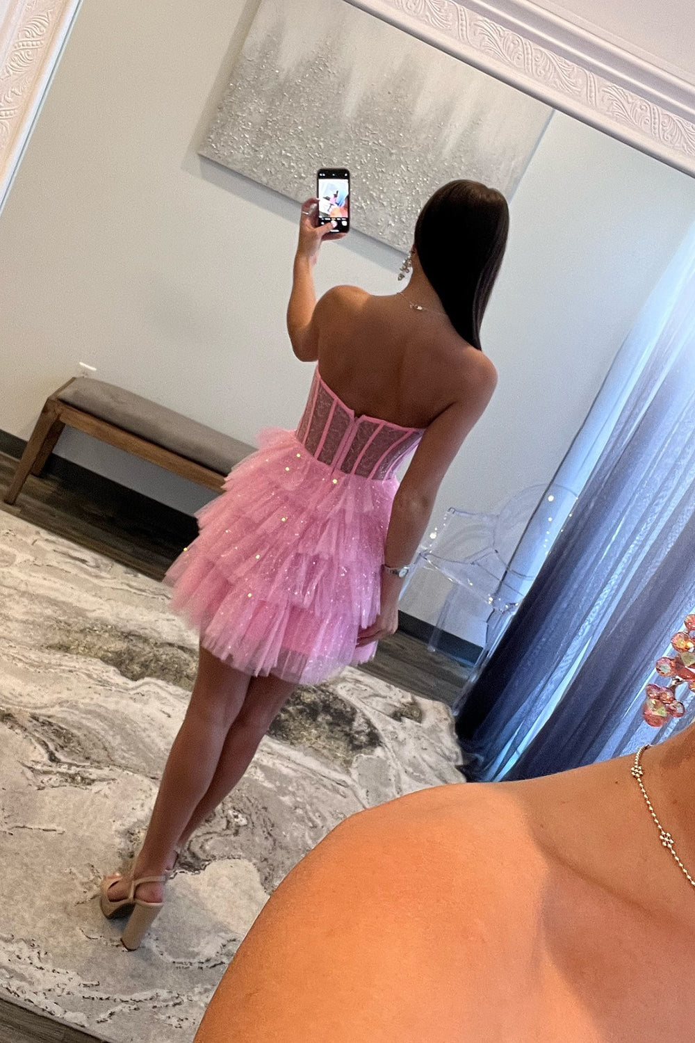 Sparkly Black Corset Tiered A-Line Tulle Short Homecoming Dress/Mini Dress