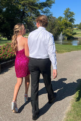 Sparkly Fuchsia Sequins Strapless Sleeveless Tight Homecoming Dress/Mini Dress
