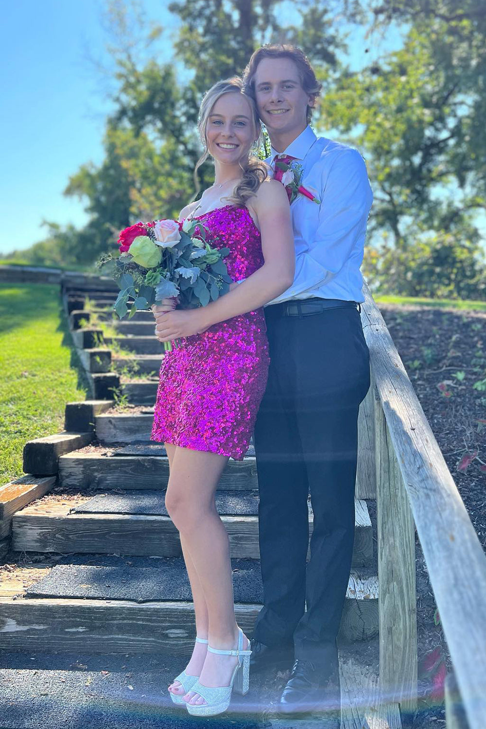 Sparkly Fuchsia Sequins Strapless Sleeveless Tight Homecoming Dress/Mini Dress