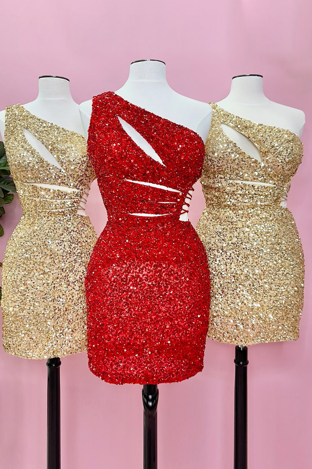 Sparkly Purple One Shoulder Cut Out Sequins Tight Short Homecoming Dress/Mini Dress