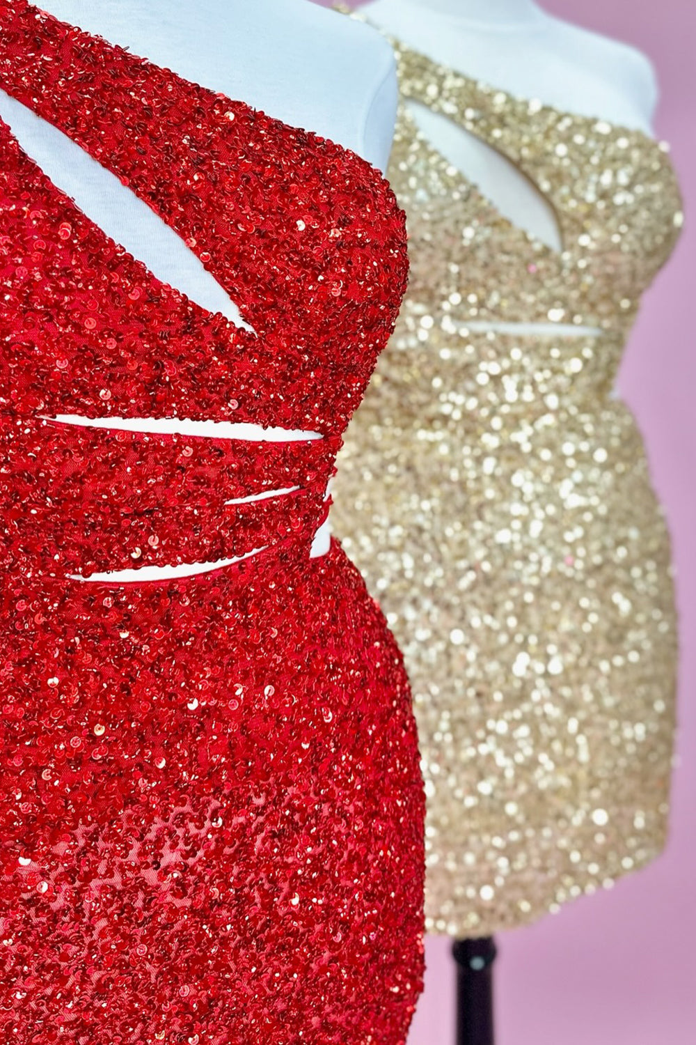 Sparkly Purple One Shoulder Cut Out Sequins Tight Short Homecoming Dress/Mini Dress