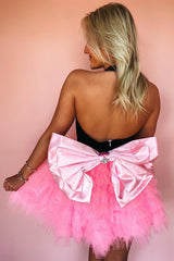Ivory A Line Halter Tiered Short Homecoming Dress/Mini Dress With Bow