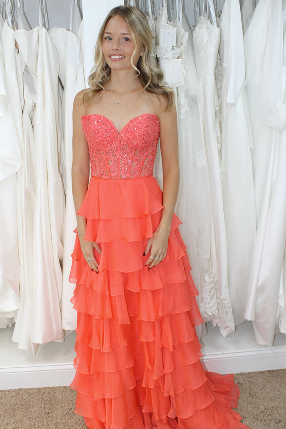 Lilac Long Corset Prom Dress with Ruffles and Sweetheart Neckline