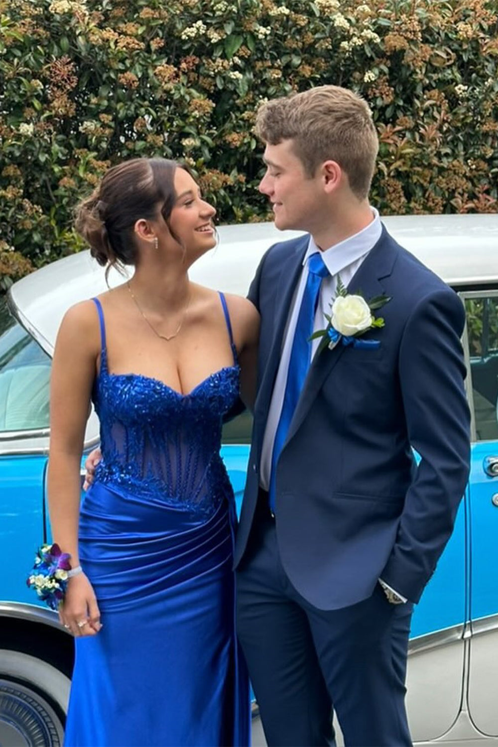 Silver Corset Prom Dress with Trendy Mermaid Spaghetti Straps and Appliques