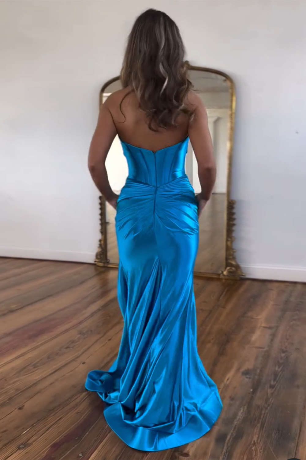 Long Purple Satin Mermaid Prom Dress with Sweetheart Corset and Split