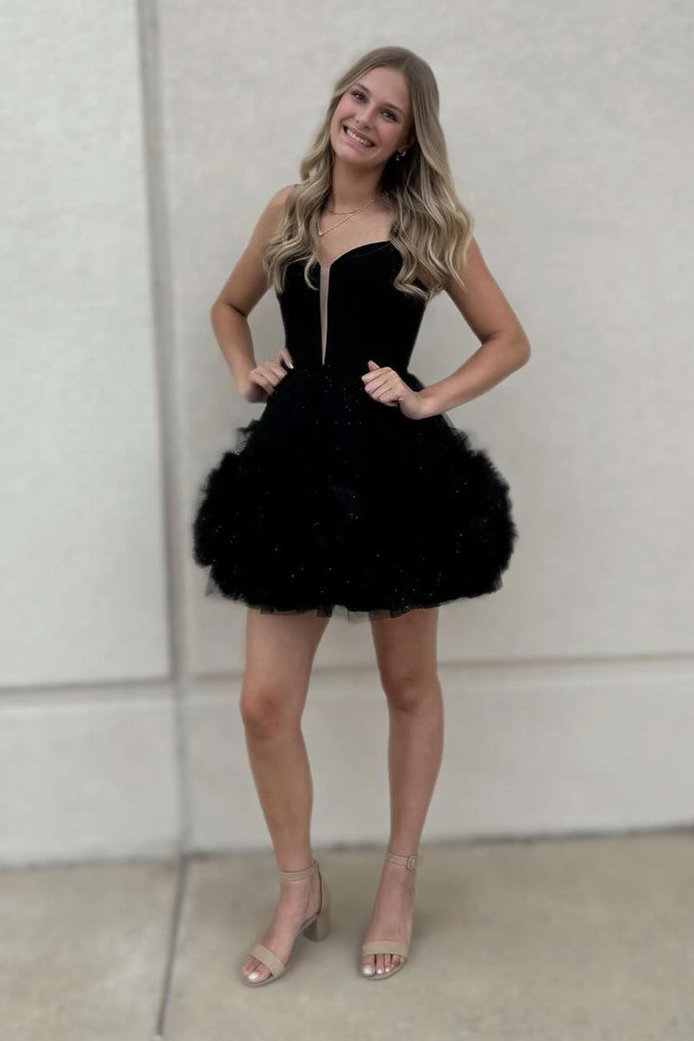 Glitter Pink Corset Tulle A-Line Tulle Short Homecoming Dress/Mini Dress With Pocket